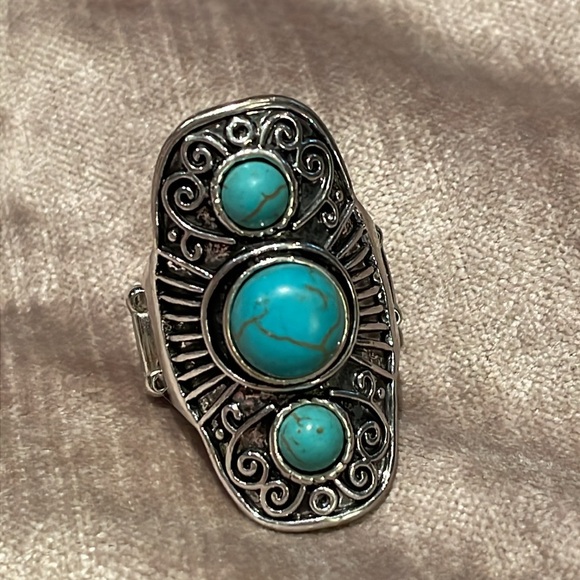 Turquoise Southwest Stretch Ring Size 7-8 - Picture 4 of 4